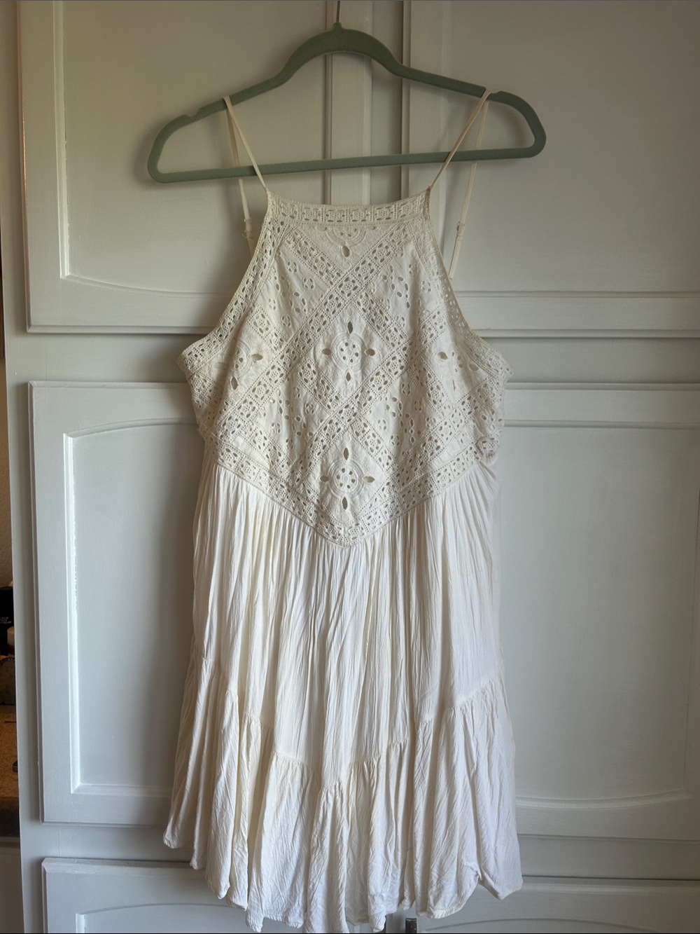 Women's Cream Crochet Bodice Spaghetti Strap Dress